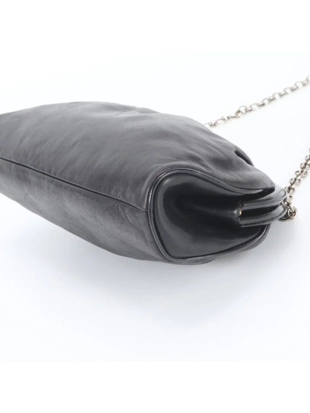 Chanel Kiss Lock Chain CC Logo Leather Shoulder Bag Crossbody Black